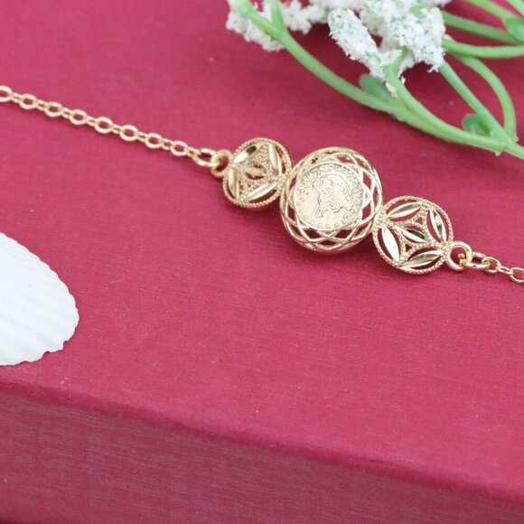 "Rose Gold Bracelet with Dual Leaf & Coin Pattern, XPBL1083 - Picture 13 of 13